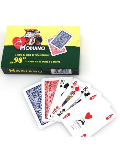 ''98'' pokerio kortų 2 kaladžių rinkinys Modiano (raudonos ir mėlynos)