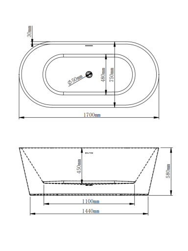 Akrilinė vonia JAVA 203 balta 170 cm