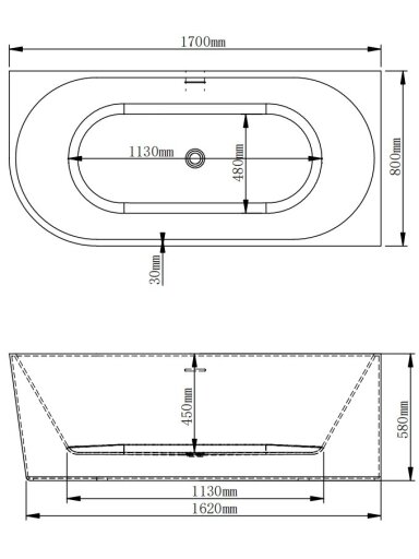 Akrilinė vonia NOVA 208 170 cm balta kairė