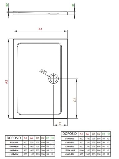 Akrilinis dušo padėklas Radaway Doros D 1200x1000x50, baltas