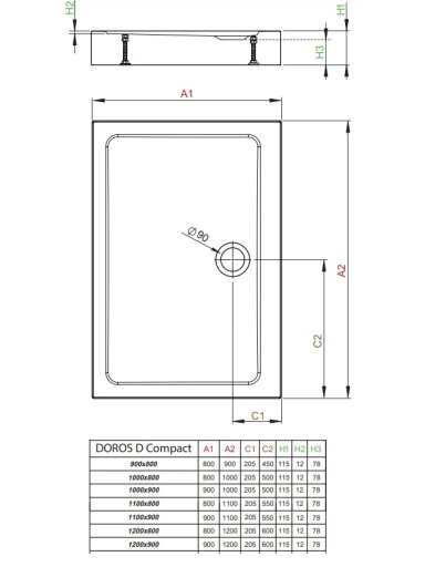 Akrilinis dušo padėklas Radaway Doros D compact, 1200x900x115, baltas