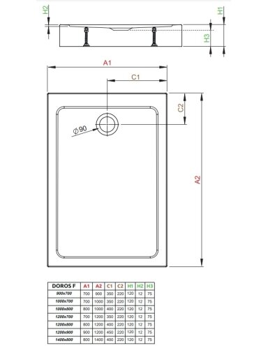 Akrilinis dušo padėklas Radaway Doros F Compact 1200x700x120, su integruota uždanga
