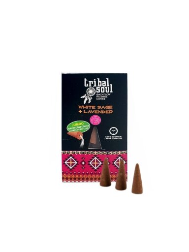 Baltasis šalavijas + levanda - Tribal Soul Backflow Incense kūginiai smilkalai Hari Darshan