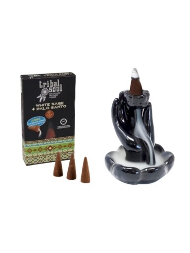 Baltasis šalavijas + Palo Santo  - Tribal Soul Backflow Incense kūginiai smilkalai Hari Darshan