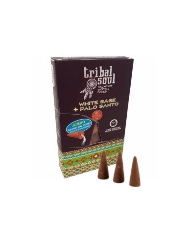 Baltasis šalavijas + Palo Santo  - Tribal Soul Backflow Incense kūginiai smilkalai Hari Darshan
