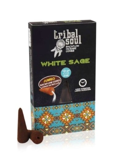 Baltasis šalavijas  - Tribal Soul Backflow Incense kūginiai smilkalai Hari Darshan