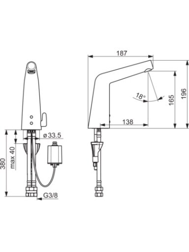 Bekontaktis praustuvo maišytuvas INSPERA maitinamas 6V baterija, Bluetooth
