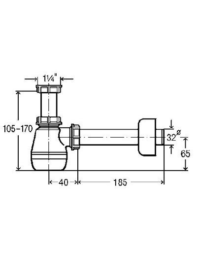 Bide sifonas butelinis, be ventilio 1 1/4 x 32 Bide sifonas butelinis, be ventilio 1 1/4 x 32