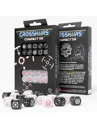 Crosshairs Compact D6 RPG kauliukų rinkinys (juoda ir perlo sp.)