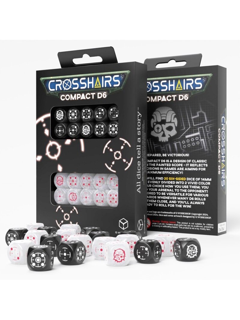 Crosshairs Compact D6 RPG kauliukų rinkinys (juoda ir perlo sp.)
