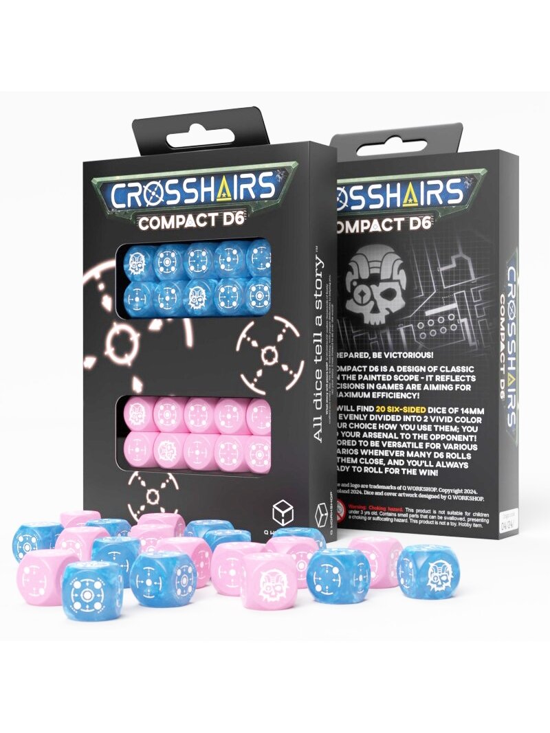 Crosshairs Compact D6 RPG kauliukų rinkinys (mėlynos ir rožinės sp.)