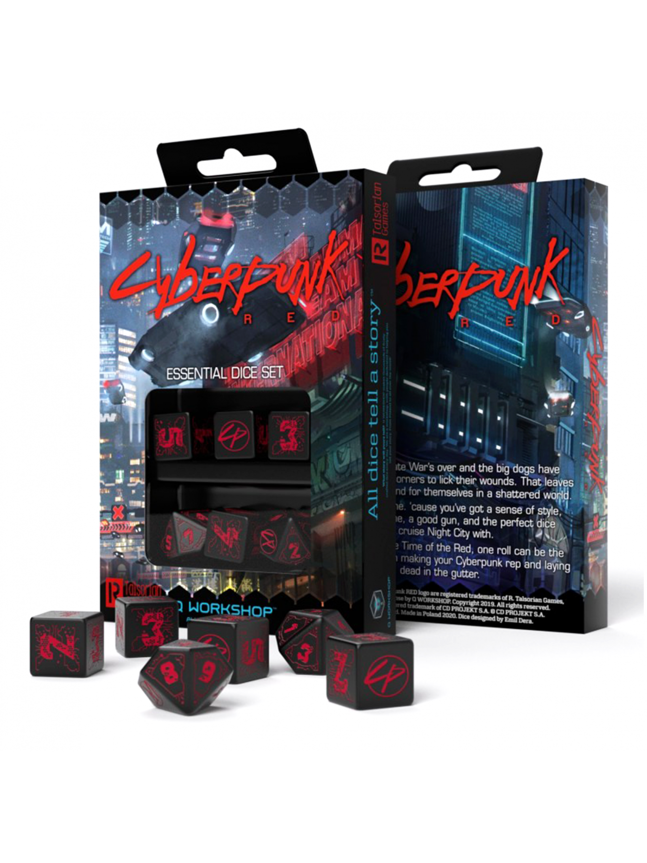 Cyberpunk RED Essential kauliukų rinkinys juodos ir raudonos spalvos