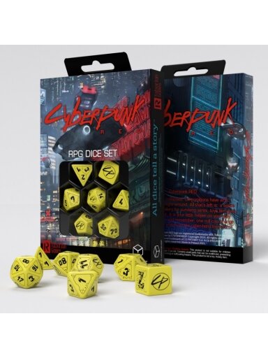 Cyberpunk RED RPG danger zone kauliukų rinkinys geltonos ir juodos sp