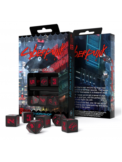 Cyberpunk RED Essential kauliukų rinkinys juodos ir raudonos spalvos