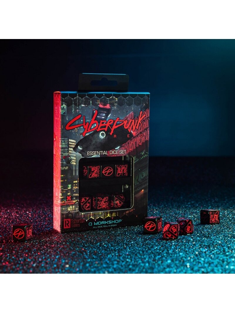 Cyberpunk RED Essential kauliukų rinkinys juodos ir raudonos spalvos 4