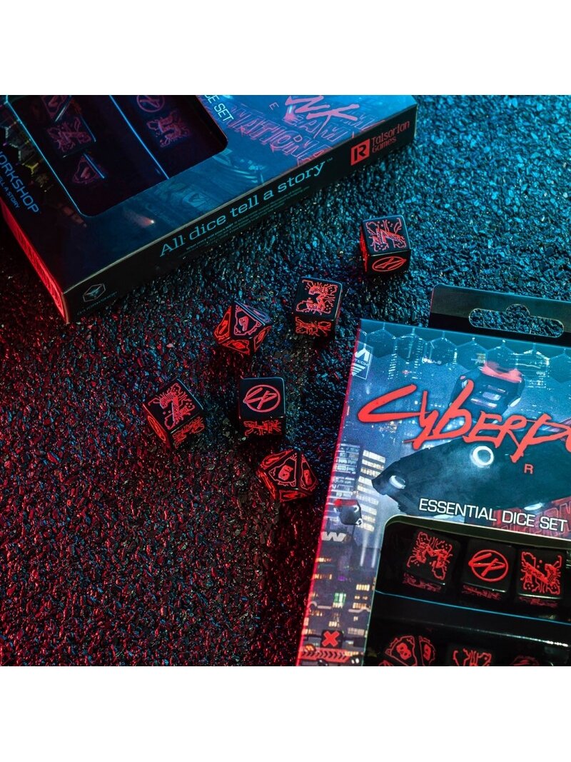 Cyberpunk RED Essential kauliukų rinkinys juodos ir raudonos spalvos 9