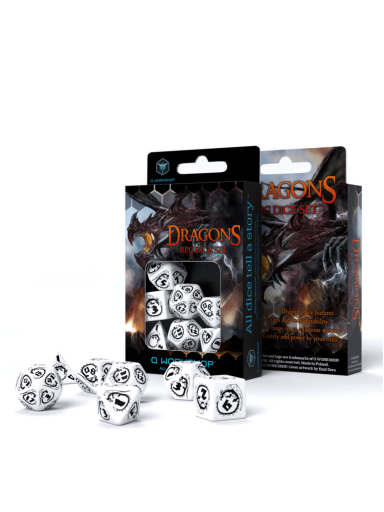 Dragons RPG kauliukų rinkinys baltos ir juodos spalvos