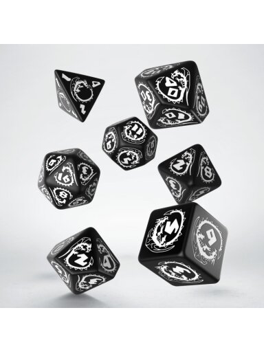 Dragons RPG kauliukų rinkinys juodos ir baltos spalvų