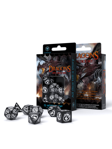 Dragons RPG kauliukų rinkinys juodos ir baltos spalvų