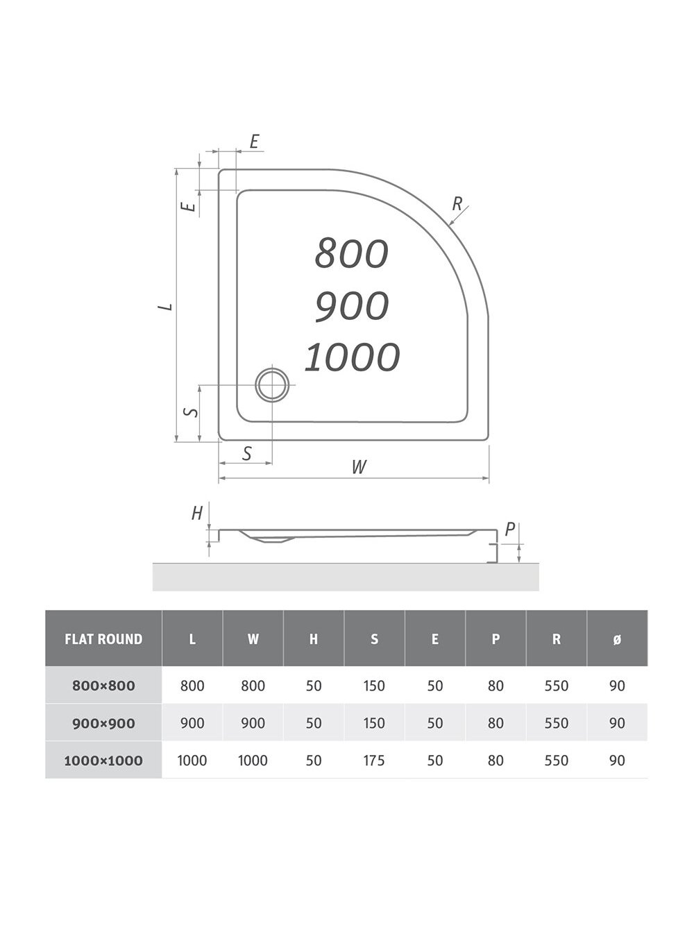Dušo padėklas FLAT ROUND 900x900 mm, R550, baltas Dušo padėklas FLAT ROUND 900x900 mm, R550, baltas