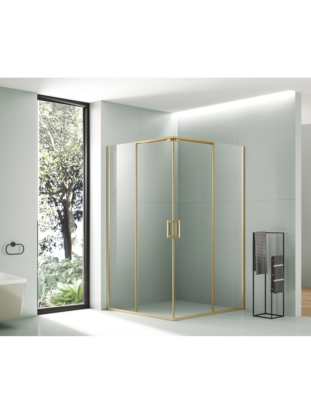 Dušo kabina AW1142 100x100 GOLD skaidri be pado 1