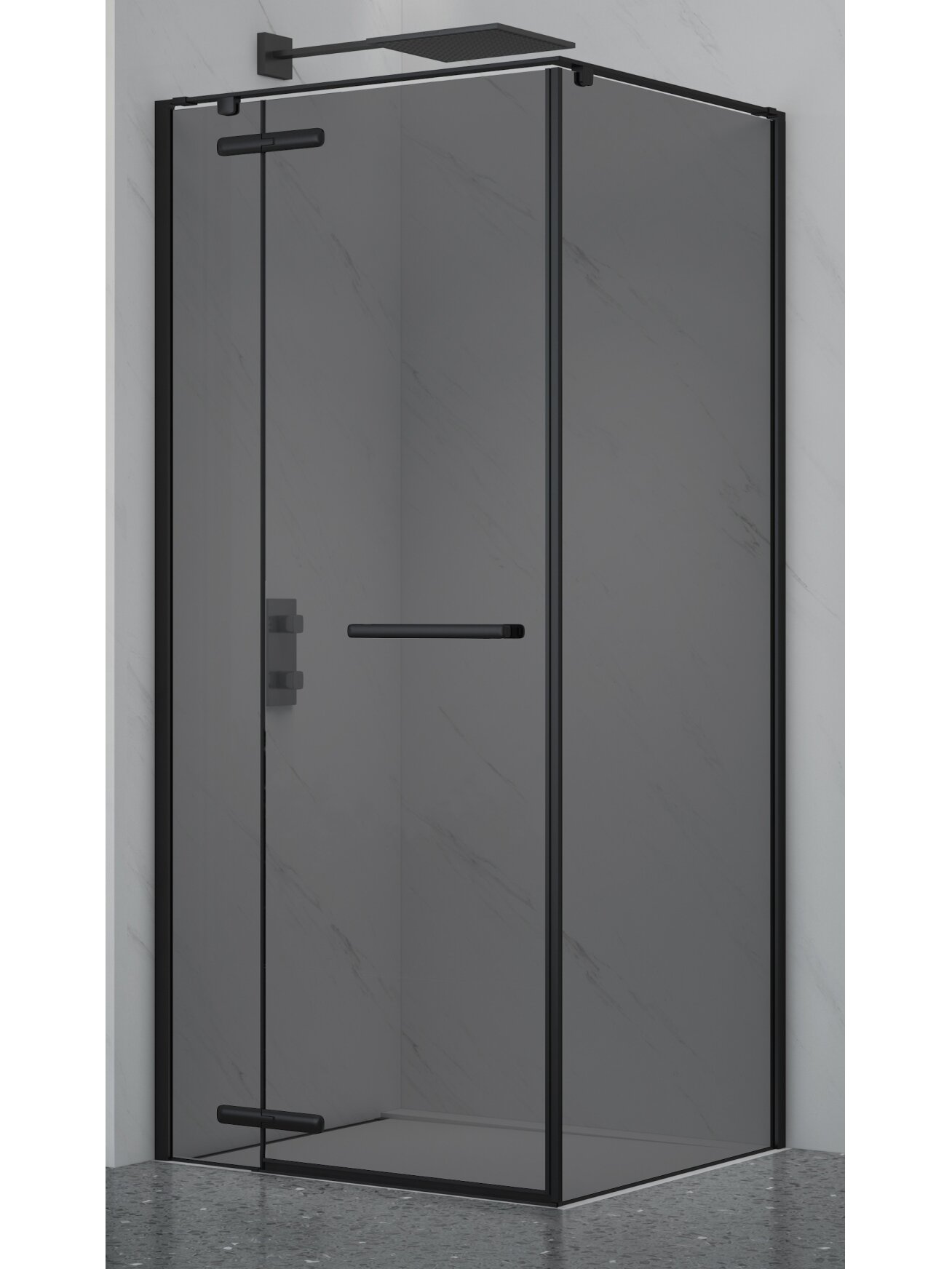 Dušo kabina ELEGANCE 90x90 juoda/pilka be pado