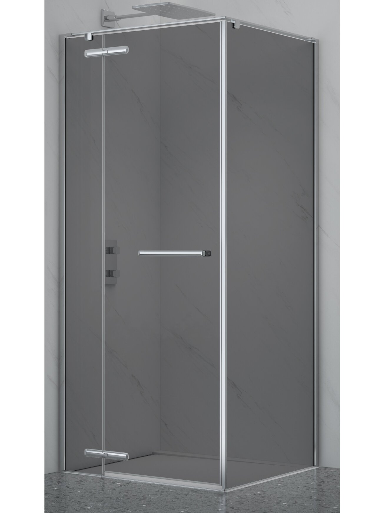 Dušo kabina PRESTIGE 90x90 chrom/pilka be pado
