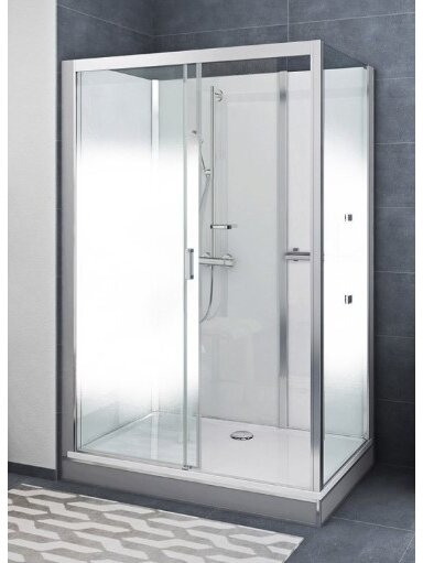 Dušo boksas VINATA Comfort 1360x877 sienelės baltos spalvos, priekiniai stiklai skaidrūs