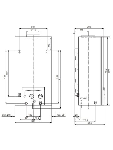 Dujinė karšto vandens šildymo kolonėlė Vaillant MAG mini 114/1 I (H-INT) (gamtinės d., bat. uždegimas)