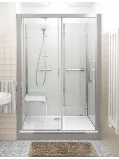 Dušo boksas VINATA Comfort 1360x877 sienelės baltos spalvos, priekiniai stiklai skaidrūs