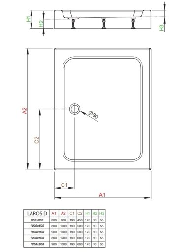 Dušo padėklas Radaway Laros D Compact 900x800x170, akrilas, su integruota uždanga