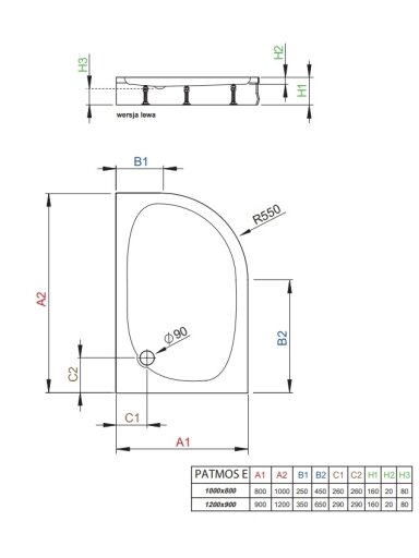 Dušo padėklas Radaway Patmos E 100x80R, baltas