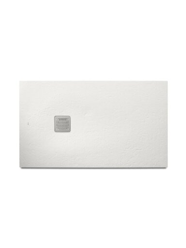 Dušo padėklas TERRAN 120x90x2,8 cm su horiz. sifonu ir NP grotelėmis, Stonex medžiaga, baltas