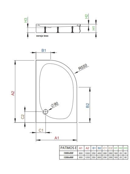 Dušo padėklas Radaway Patmos E 100x80R, baltas Dušo padėklas Radaway Patmos E 100x80R, baltas