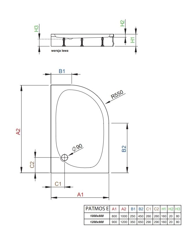 Dušo padėklas Radaway Patmos E 100x80R, baltas Dušo padėklas Radaway Patmos E 100x80R, baltas