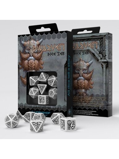 Dwarven kauliukų rinkinys baltos ir juodos spalvos