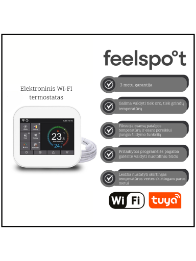 Elektroninis WI-FI termostatas (termoreguliatorius) Feelspot WTH07.36 white, Tuya