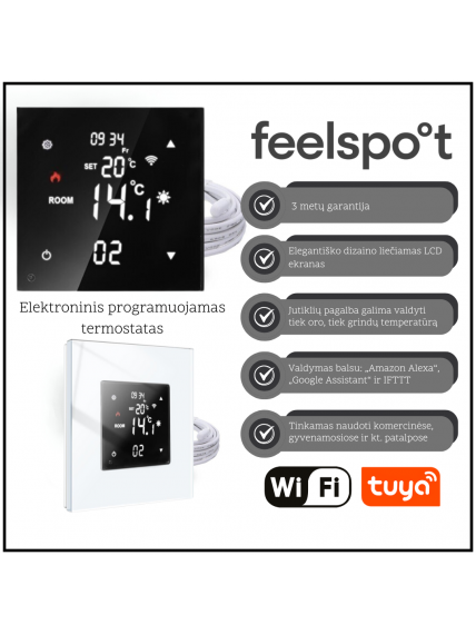 Elektroninis programuojamas termostatas be rėmelio Feelspot FSSWT16, Tuya