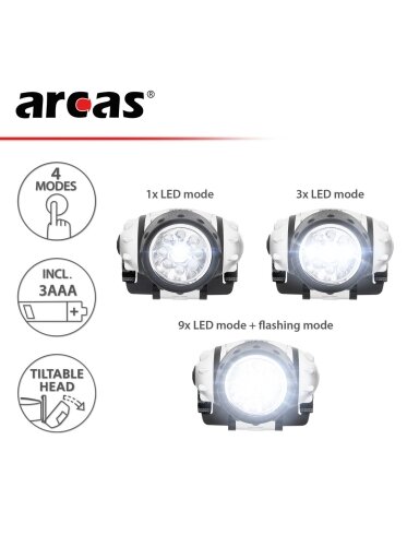 Galvos žibintuvėlis 9 LED, ARCAS