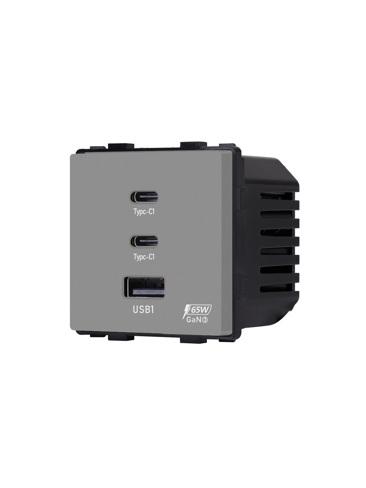 Greito krovimo rozetė Feelspot su USB+C+C jungtimis, 65W, pilka 1