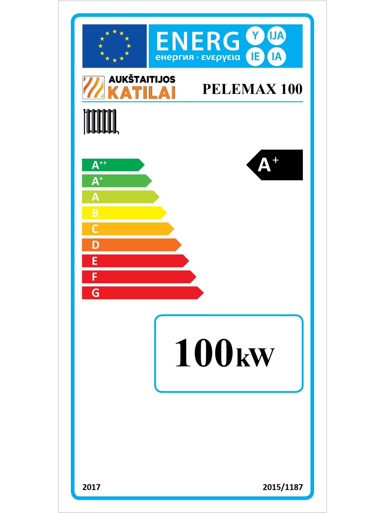 Granulinis katilas Pelemax 100 kW, komplekte su rotaciniu 70 kW degikliu, 500 l bunkeriu 2