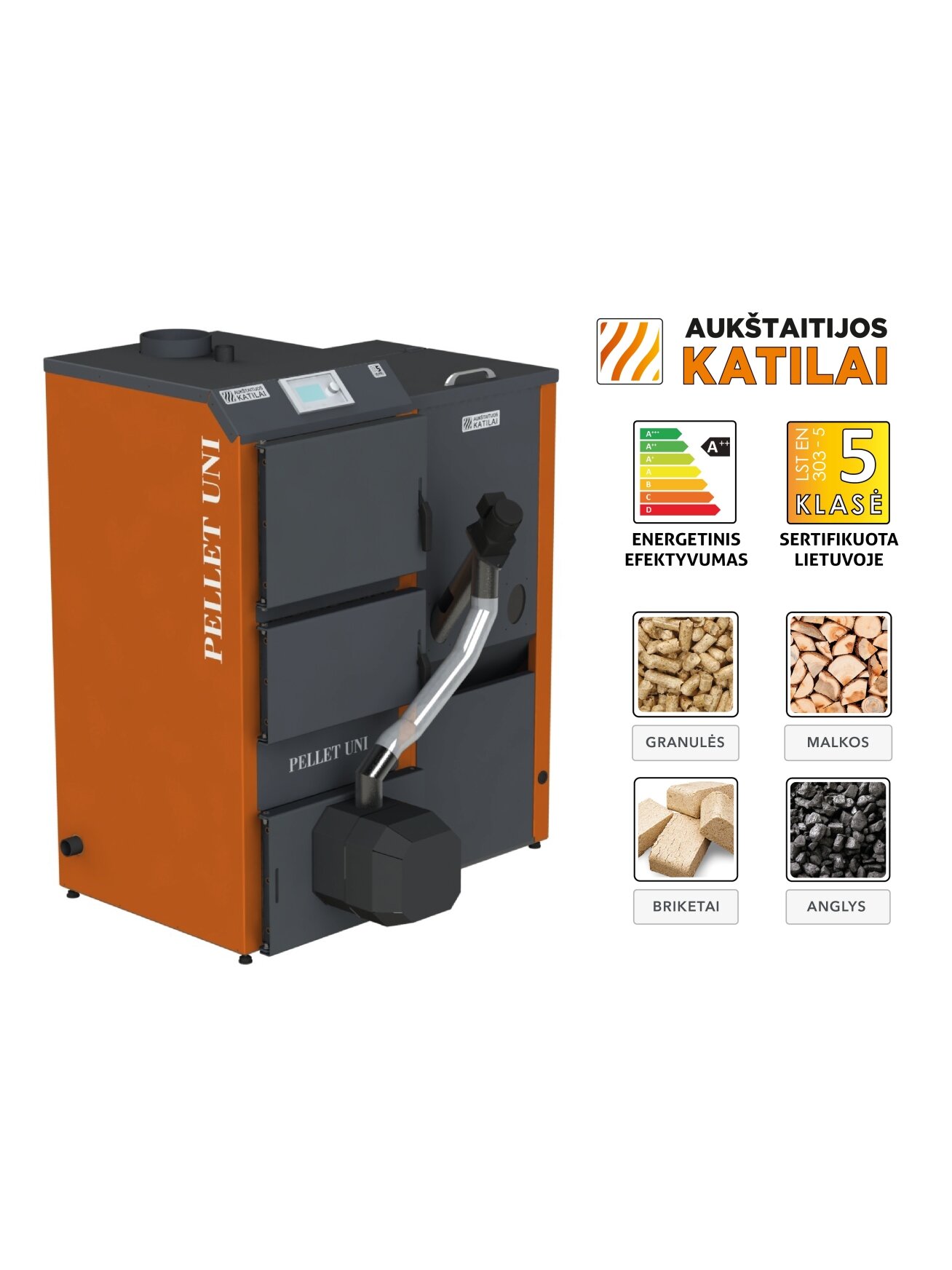Granulinis katilas PELLET UNI 16 kW su rotac. 16 kW degikliu, sraigtu, 230 l met. bunkeriu Granulinis katilas PELLET UNI 16 kW su rotac. 16 kW degikliu, sraigtu, 230 l met. bunkeriu