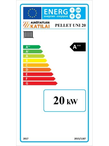 Granulinis katilas PELLET UNI 20 kW su rotac. 16 kW degikliu, sraigtu, 260 l met. bunkeriu