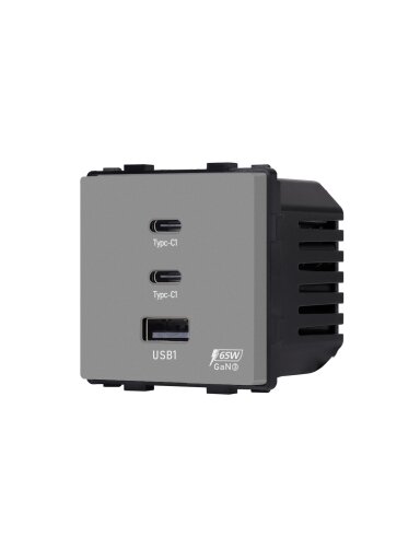 Greito krovimo rozetė Feelspot su USB+C+C jungtimis, 65W, pilka