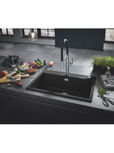 Grohe akmens masės plautuvė K700, 560x510 mm, granito juoda spalva