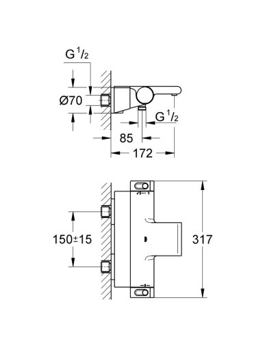 GROTHERM 2000 NEW termostatinis vonios maišytuvas, chromas