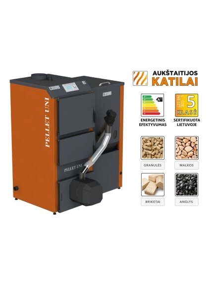 Granulinis katilas PELLET UNI 20 kW su rotac. 16 kW degikliu, sraigtu, 320 l met. bunkeriu