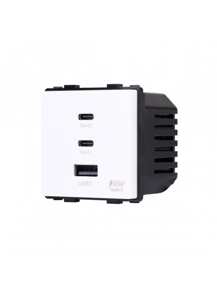 Greito krovimo rozetė Feelspot su USB+C+C jungtimis, 65W, balta 1 Greito krovimo rozetė Feelspot su USB+C+C jungtimis, 65W, balta 1