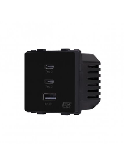 Greito krovimo rozetė Feelspot su USB+C+C jungtimis, 65W, juoda 1 Greito krovimo rozetė Feelspot su USB+C+C jungtimis, 65W, juoda 1