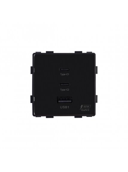 Greito krovimo rozetė Feelspot su USB+C+C jungtimis, 65W, juoda